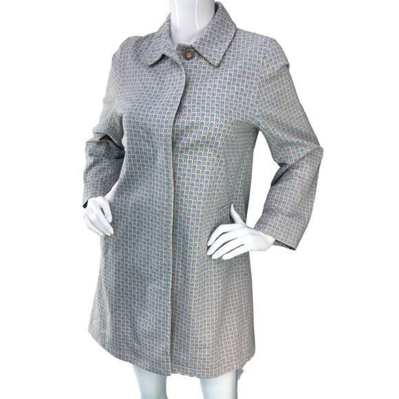Boden Womens Size 10 Overcoat Mid Length Rain Jacket Coated Cotton Circles - Picture 1 of 16